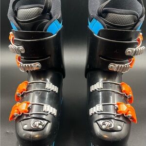 Black Ski Boots with Orange and Blue Accents